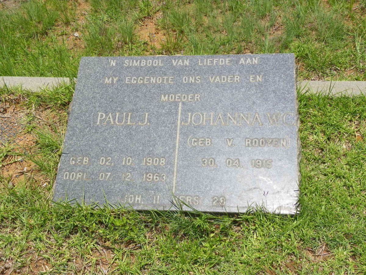 MERWE Paul J., van der 1908-1963 &amp; Johanna W.C. V. ROOYEN 1915-