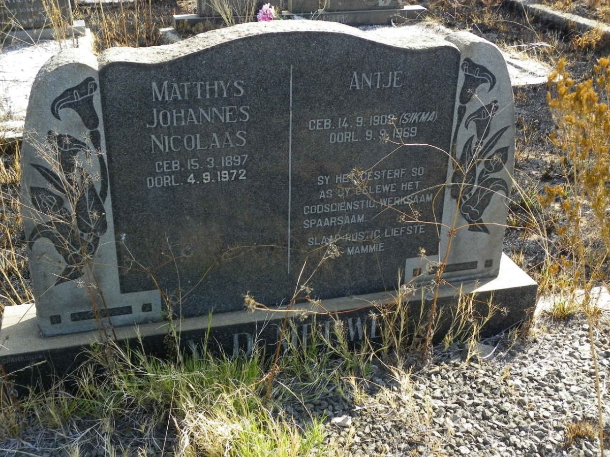 MERWE Matthys Johannes Nicolaas, v.d. 1897-1972 &amp; Antje SIKMA 1902-1969