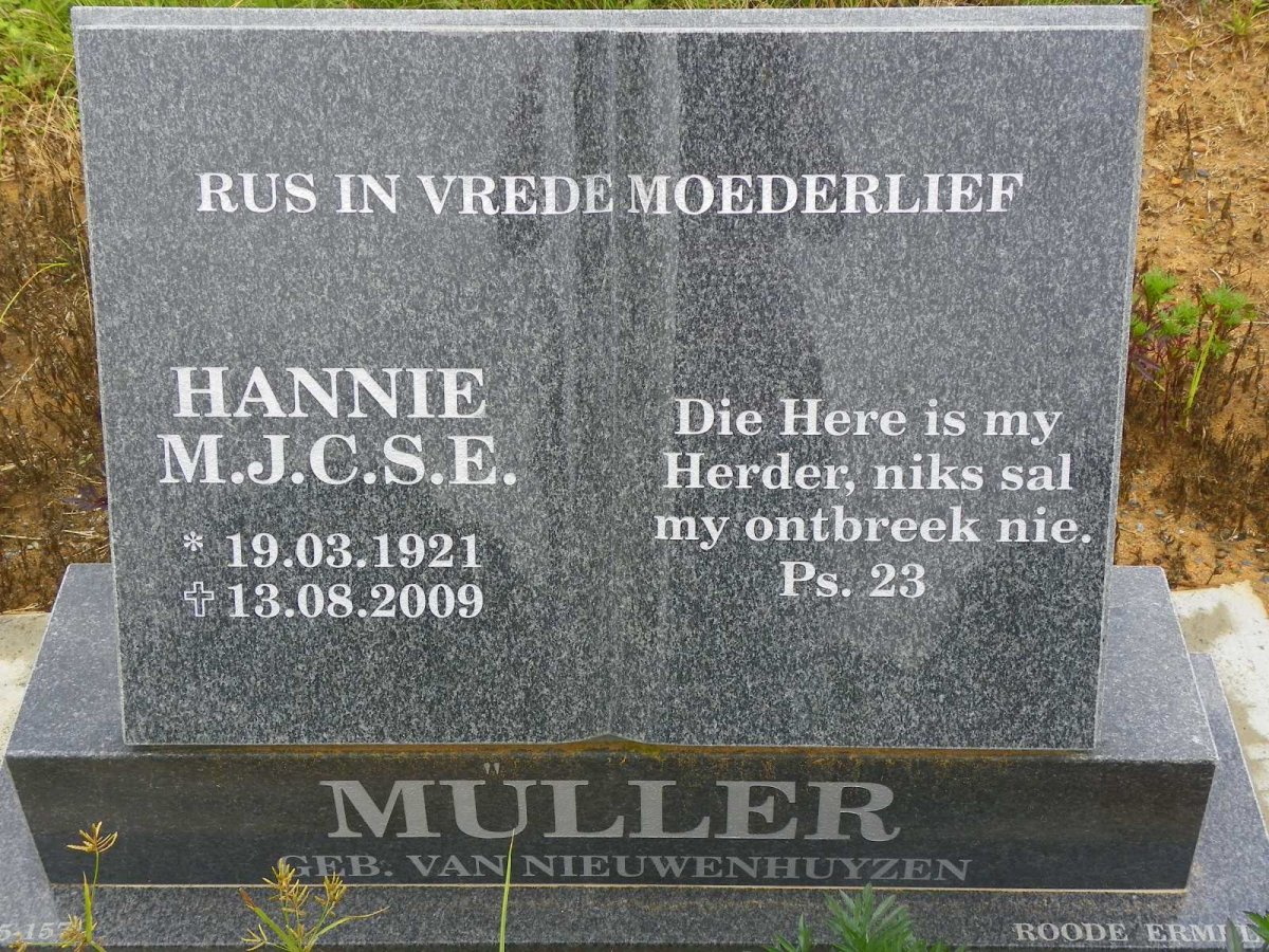 MULLER M.J.C.S.E. nee VAN NIEUWENHUYZEN 1921-2009