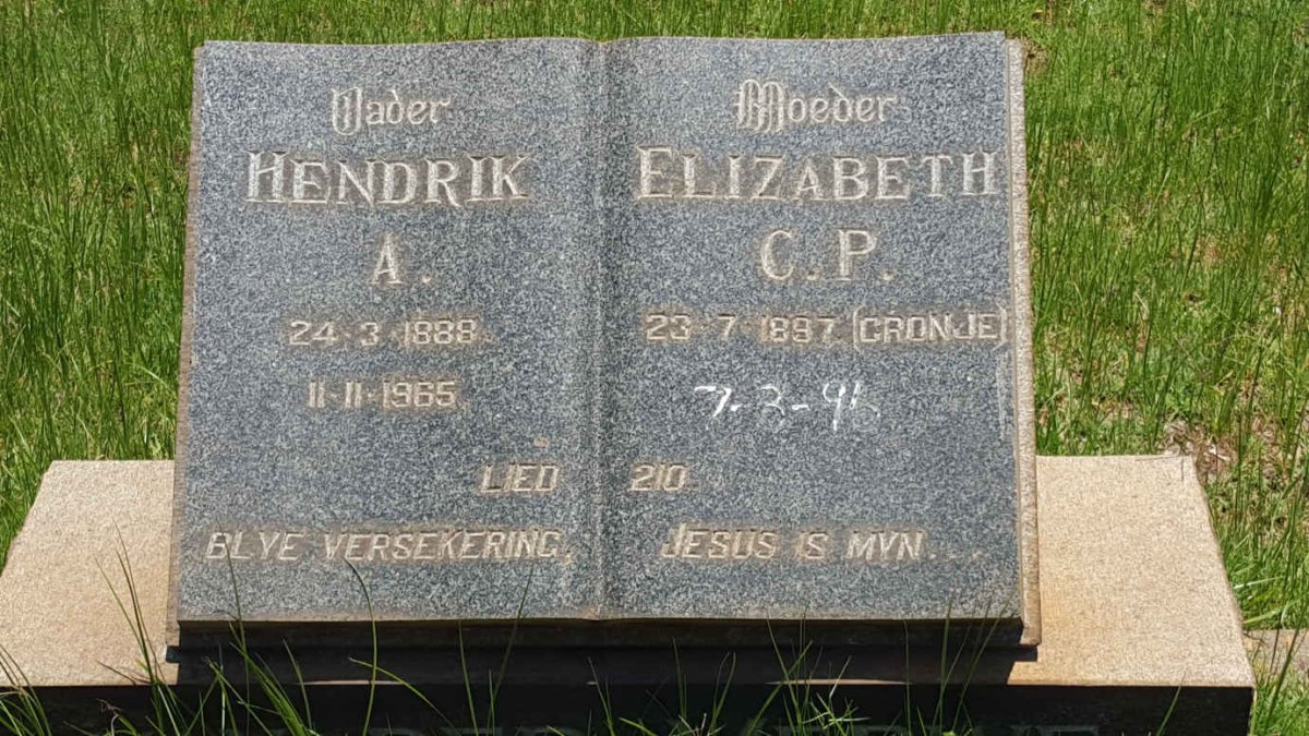 MERWE Hendrik A., van der 1888-1965 &amp; Elizabeth C.P. CRONJE 1897-1996