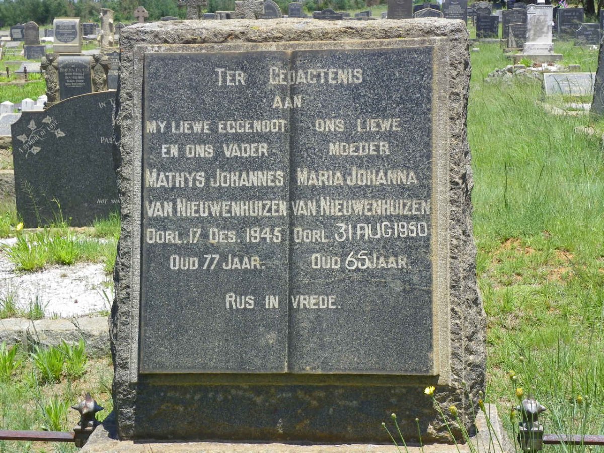 NIEUWENHUIZEN Mathys Johannes, van -1945 &amp; Maria Johanna -1950