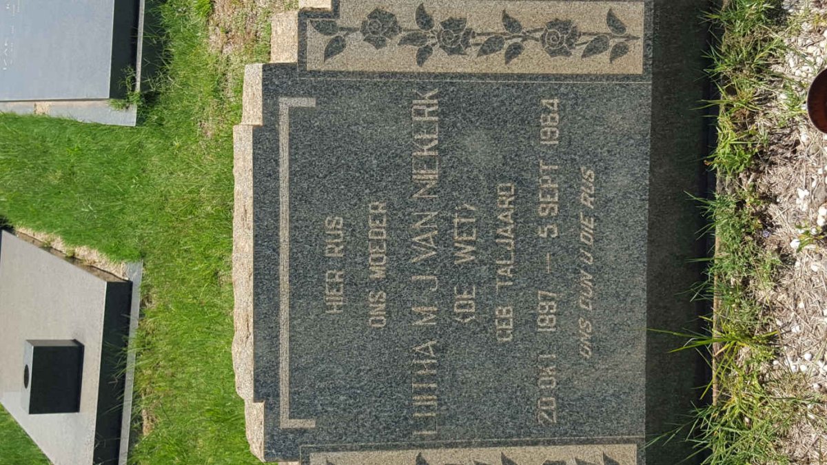 NIEKERK Luitha M.J., van voorheen DE WET nee TALJAARD 1897-1964