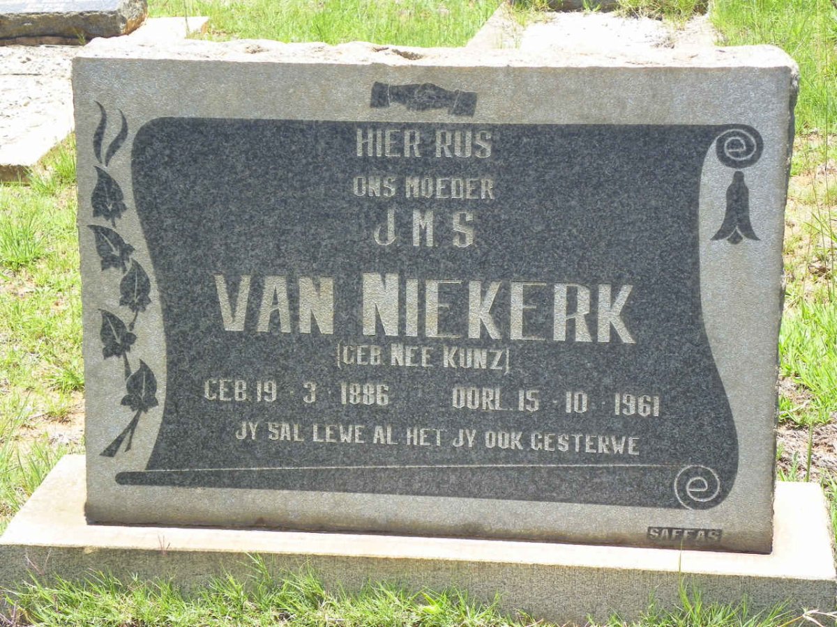 NIEKERK J.M.S., van nee KUNZ 1886-1961