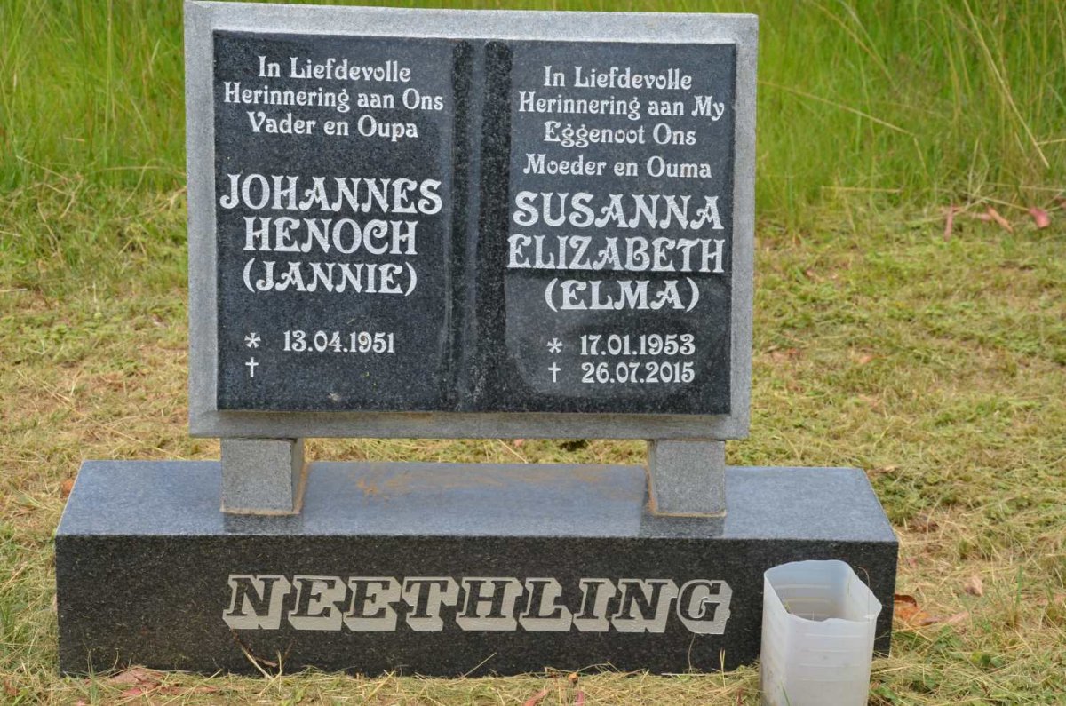 NEETHLING Johannes Henoch 1951- &amp; Susanna Elizabeth 1953-2015