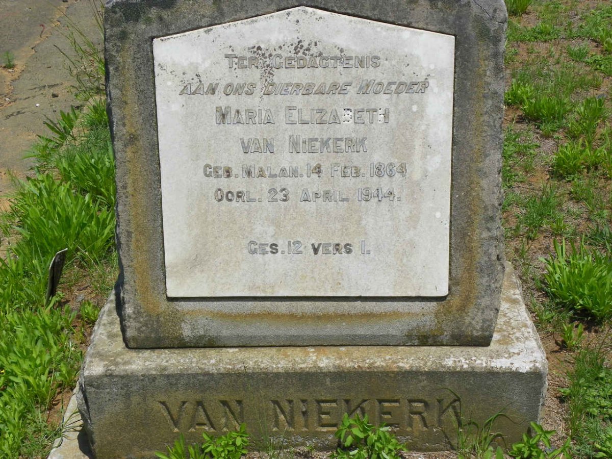 NIEKERK Maria Elizabeth, van nee MALAN 1864-1944