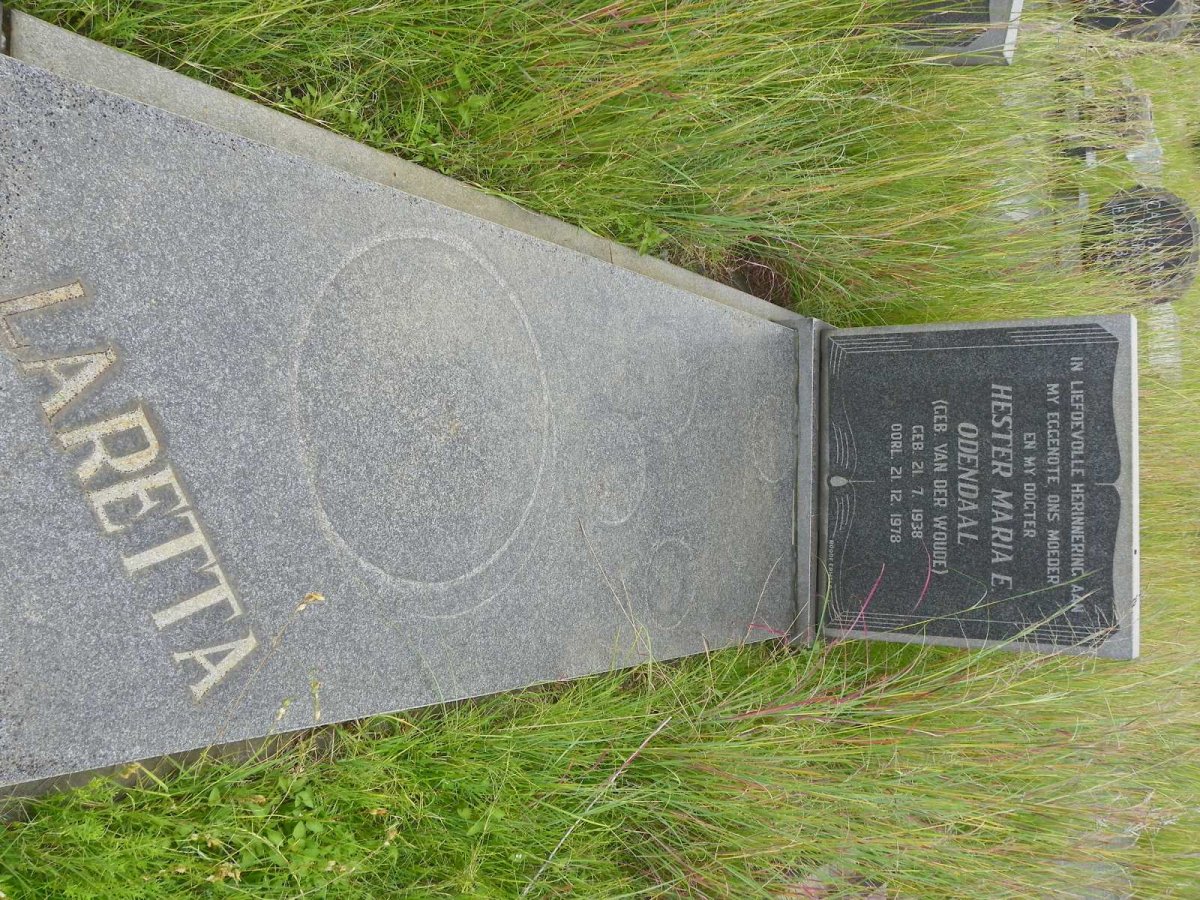 ODENDAAL Hester Maria E. nee VAN DER WOUDE 1938-1978