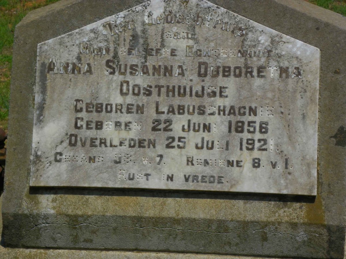 OOSTHUIJSE Anna Susanna Duboretha nee LABUSCHAGNIE 1856-1921