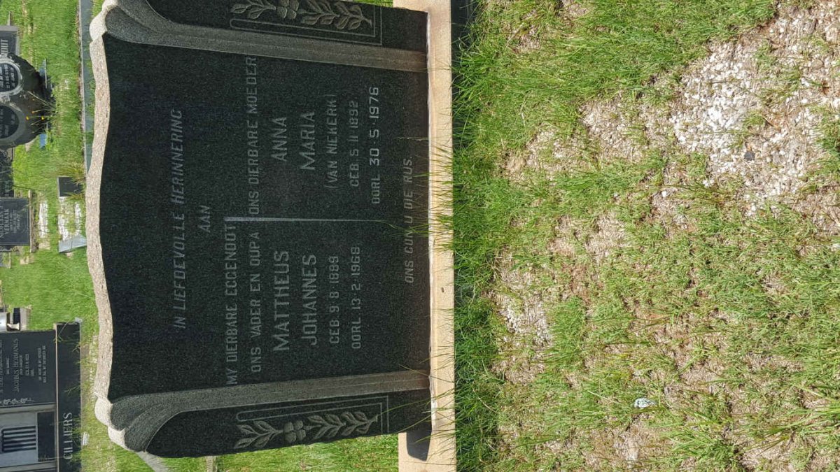 O'NEILL Mattheus Johannes 1889-1968 &amp; Anna  Maria VAN NIEKERK 1892-1976