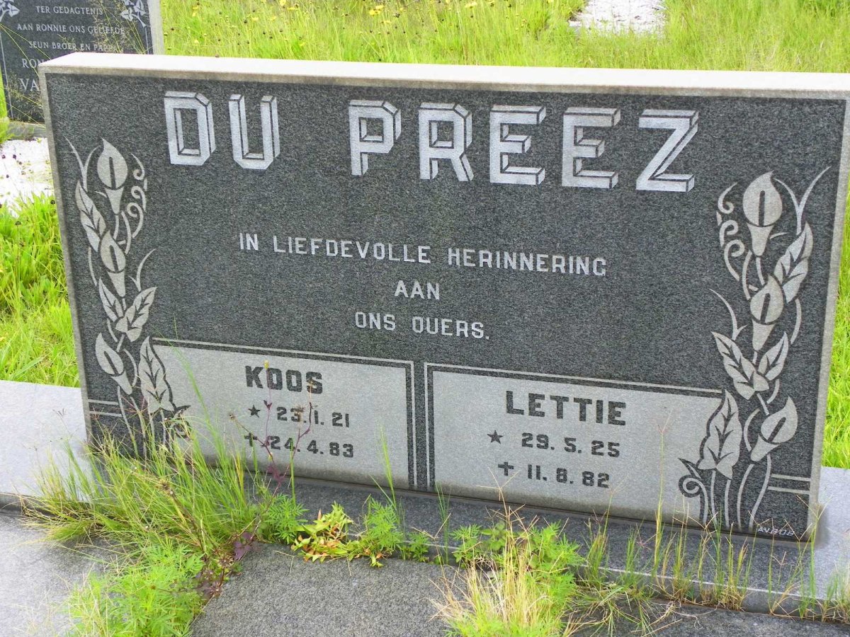 PREEZ Koos, du 1921-1983 &amp; Lettie 1925-1982