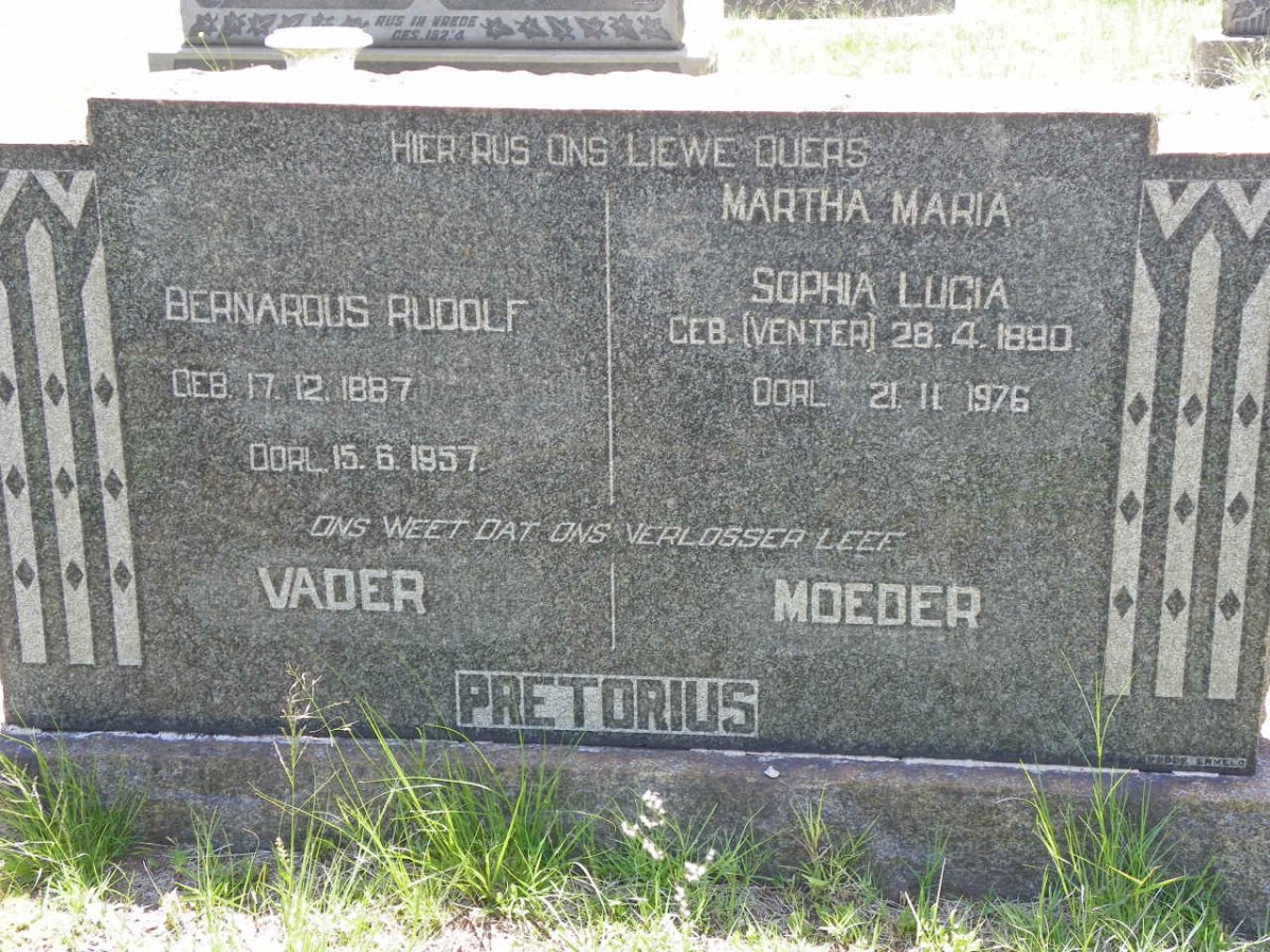 PRETORIUS Bernardus Rudolf 1887-1957 &amp; Martha Maria Sophia Lucia VENTER 1890-1976