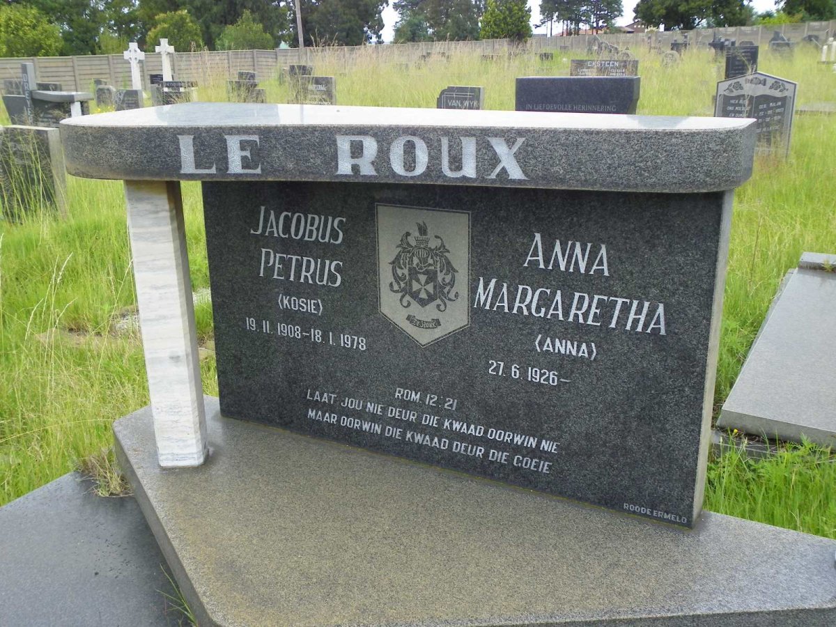 ROUX Jacobus Petrus, le 1908-1978 &amp; Anna Margaretha 1926-