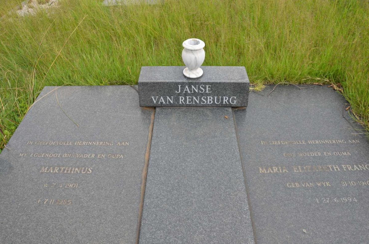 RENSBURG Marthinus, Janse van 1901-1985 &amp; Maria Elizabeth Francina VAN WYK 1910-1994