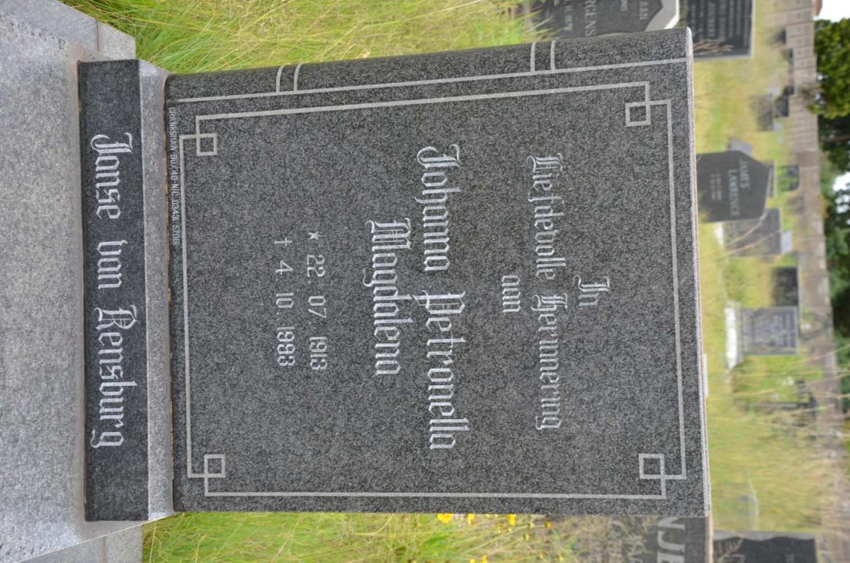 RENSBURG Johanna Petronella Magdalena, Janse van 1913-1993