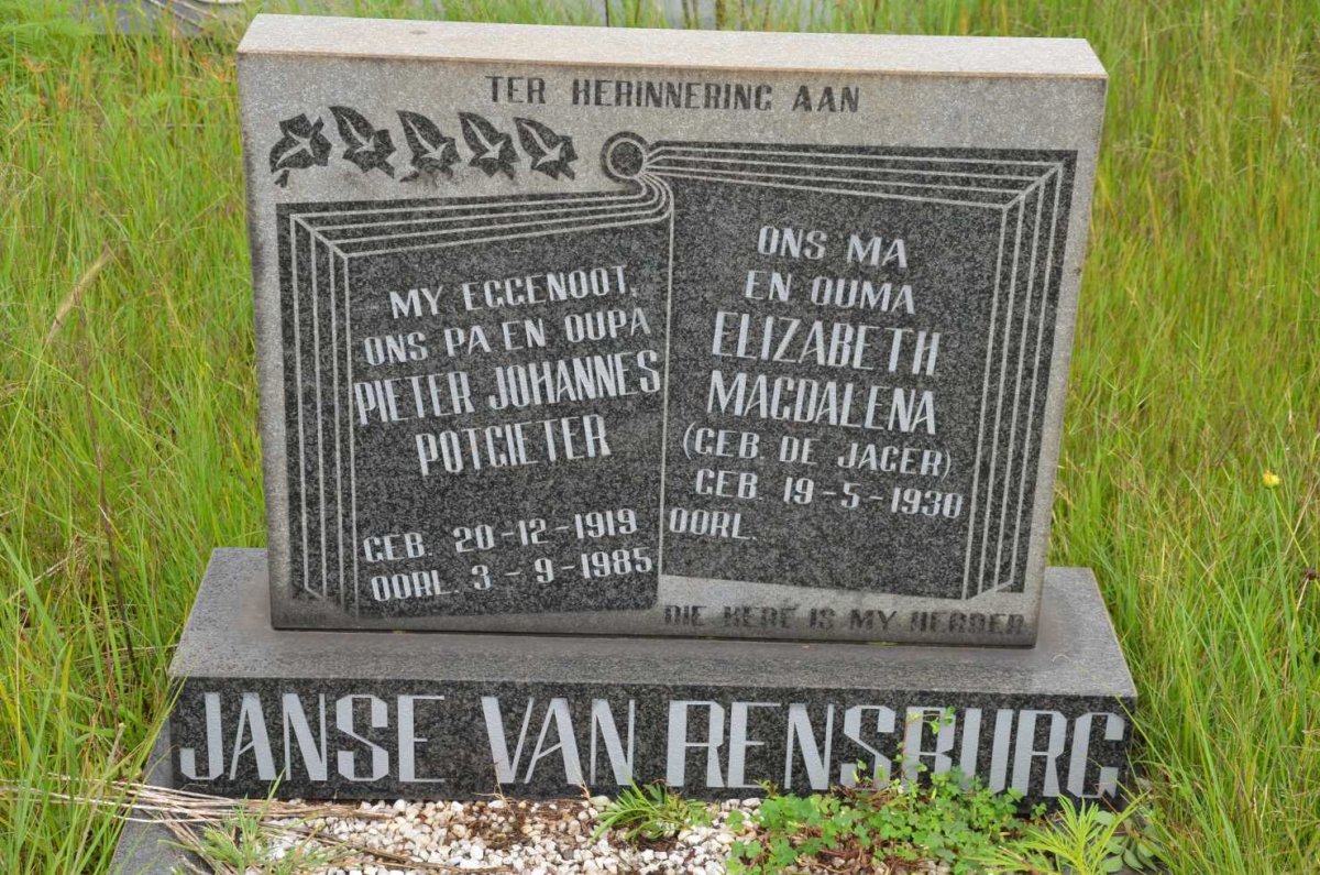 RENSBURG Pieter Johannes Potgieter, Janse van 1919-1985 &amp; Elizabeth Magdalena DE JAGER 1930-