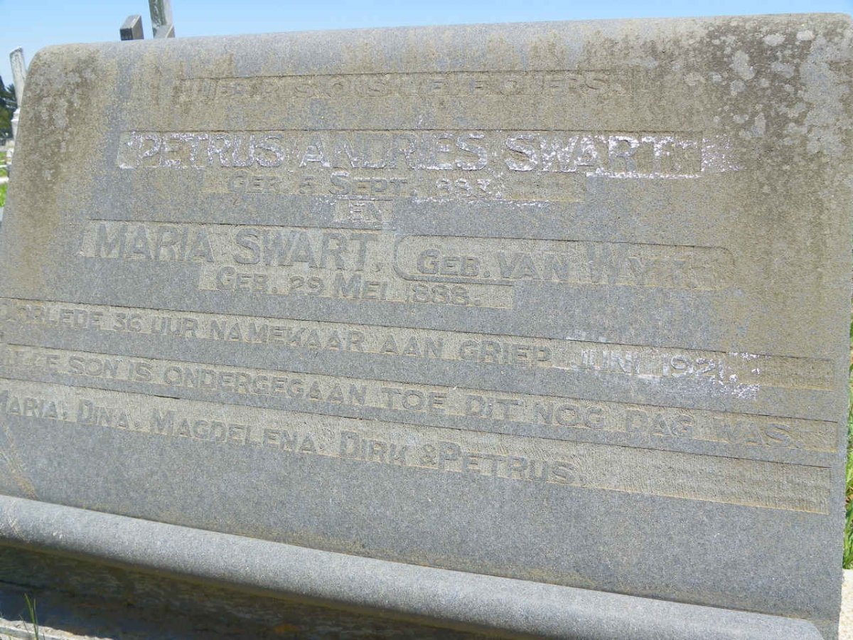 SWART Petrus Andries 1883-1921 &amp; Maria VAN WYK 1888-1921
