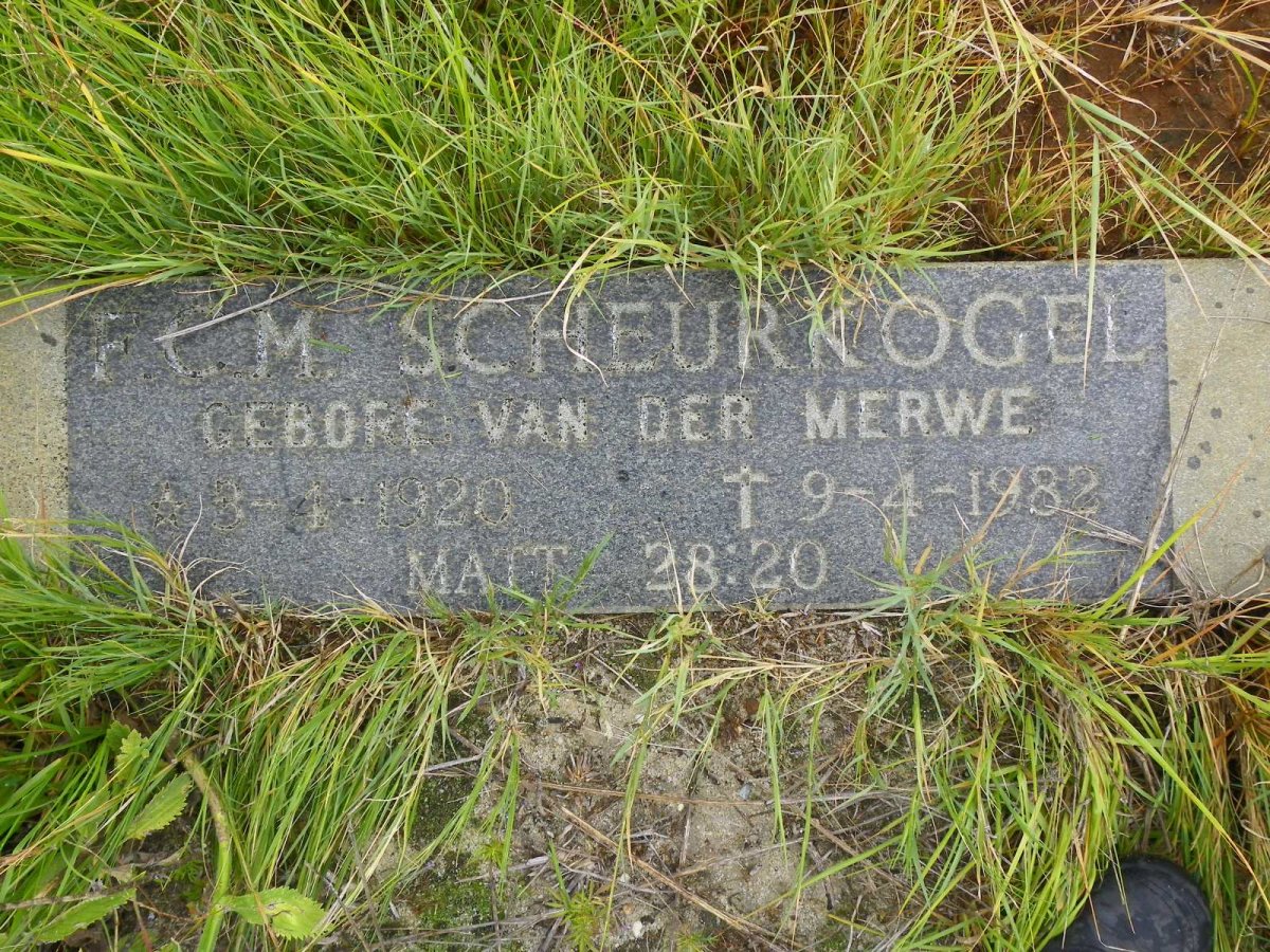 SCHEURKOGEL C.J. 1921 -1974 &amp; F.C.M. VAN DER MERWE 1920-1982