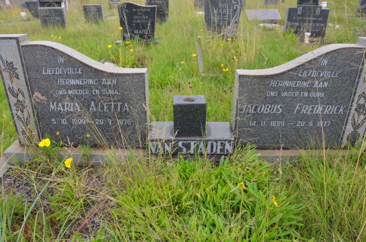 STADEN Jacobus Frederick, van 1889-1977 &amp; Maria Aletta 1899-1976