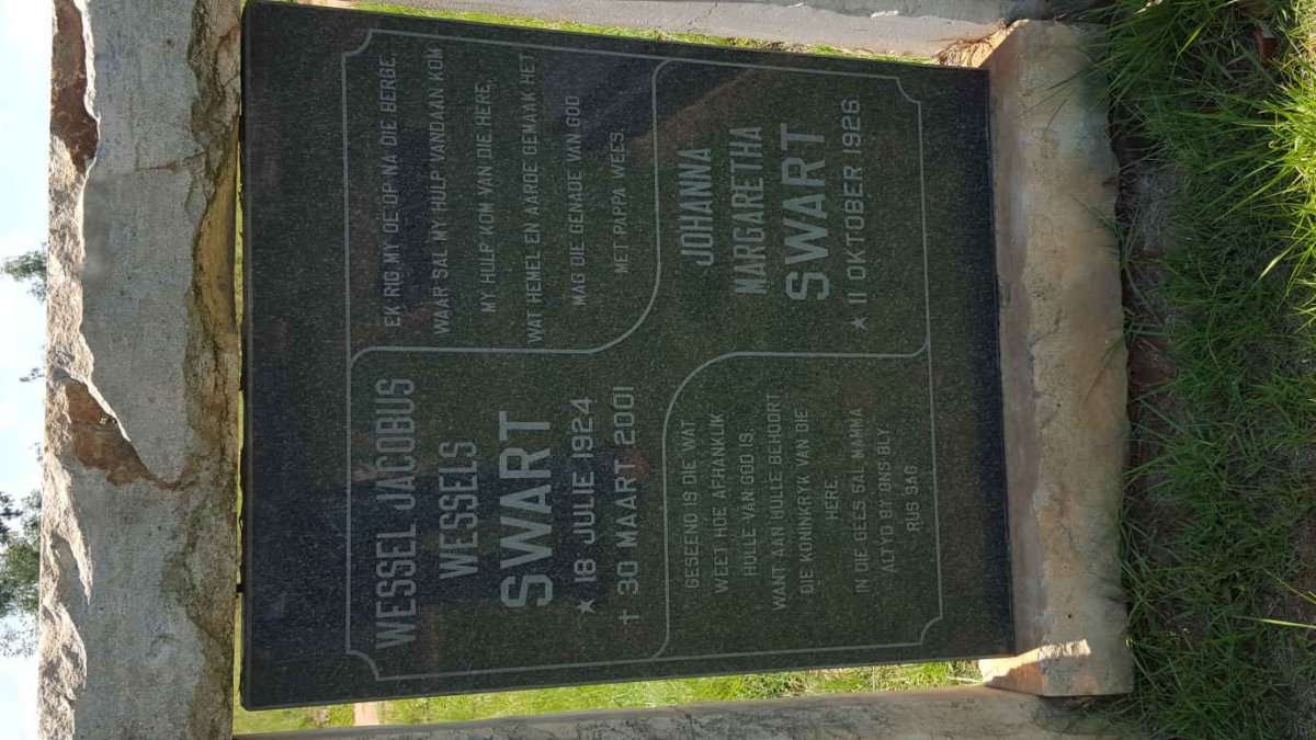 SWART Wessel Jacobus Wessels 1924-2001 &amp; Johanna Margaretha 1926-