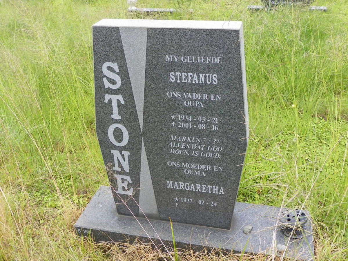 STONE Stefanus 1934-2001 &amp; Margaretha 1937-