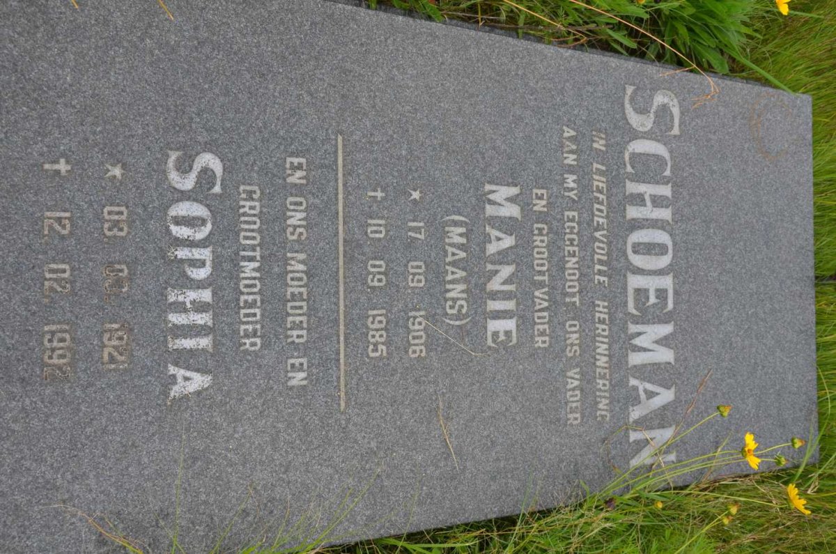 SCHOEMAN Manie 1906-1985 &amp; Sophia 1921-1992