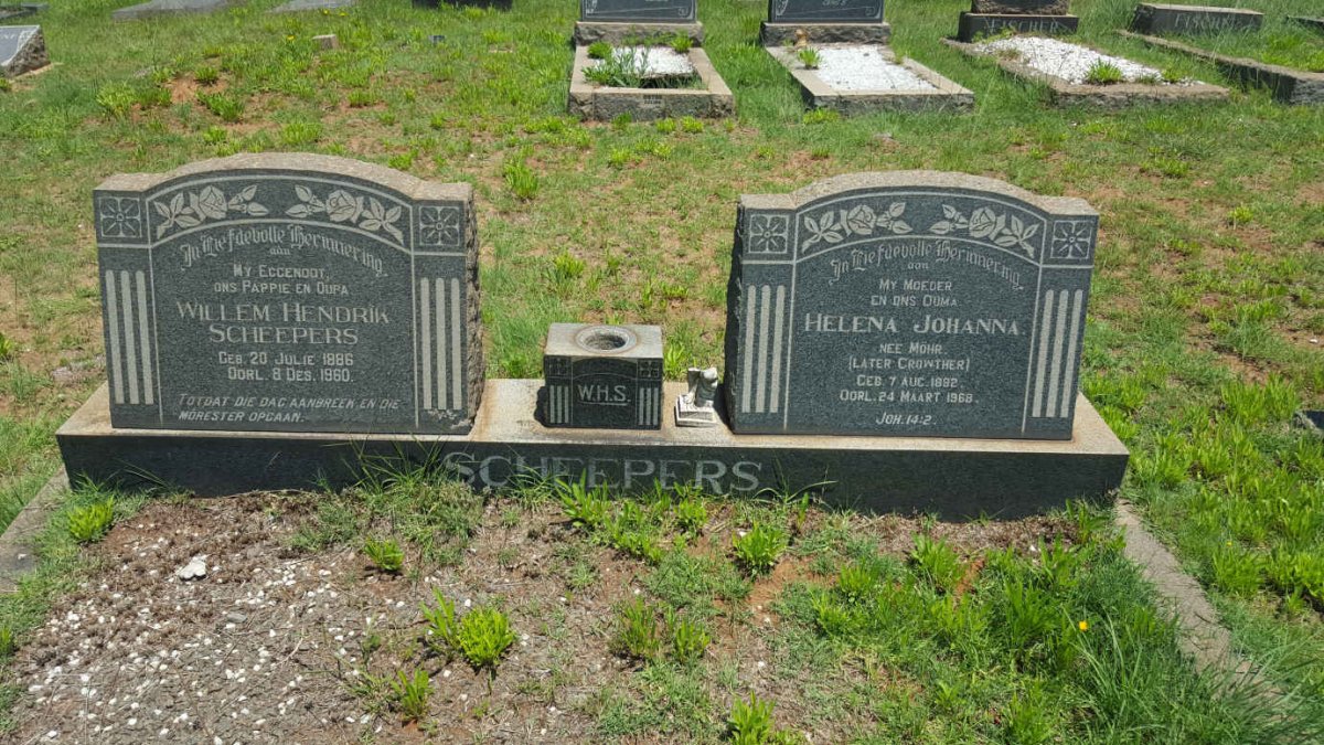 SCHEEPERS Willem Hendrik 1886-1960 &amp; Helena Johanna CROWTHER nee MOHR 1882-1968