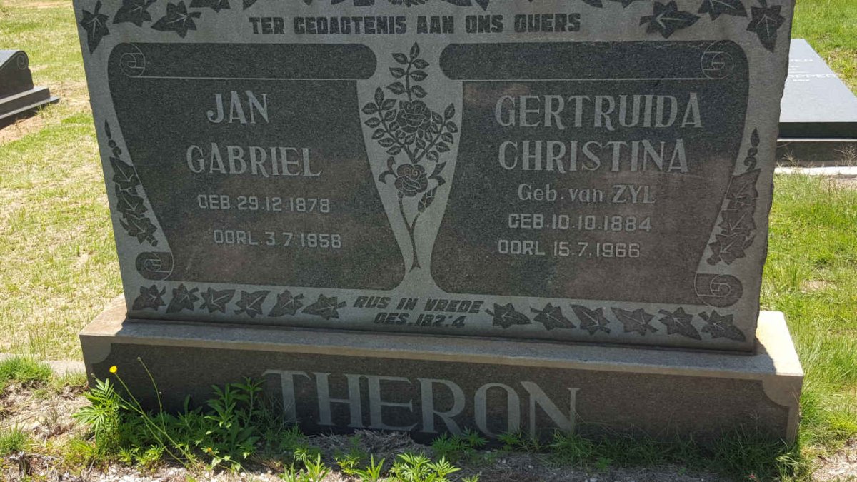 THERON Jan Gabriel 1878-1958 &amp; Gertruida Christina VAN ZYL 1884-1966