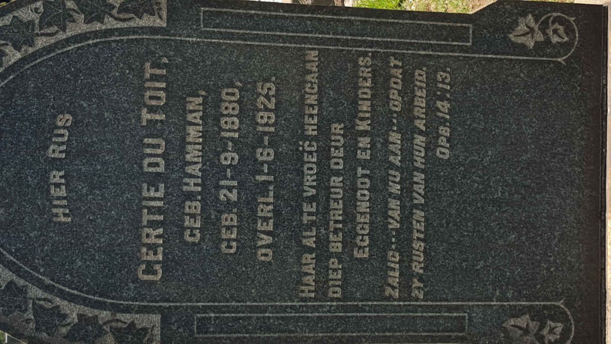 TOIT Gertie, du nee HAMMAN 1880-1925