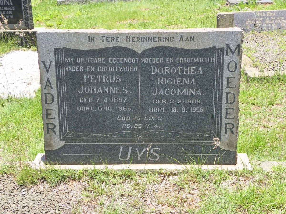 UYS Petrus Johannes 1897-1966 &amp; Dorothea Rigiena Jacomina 1909-1996