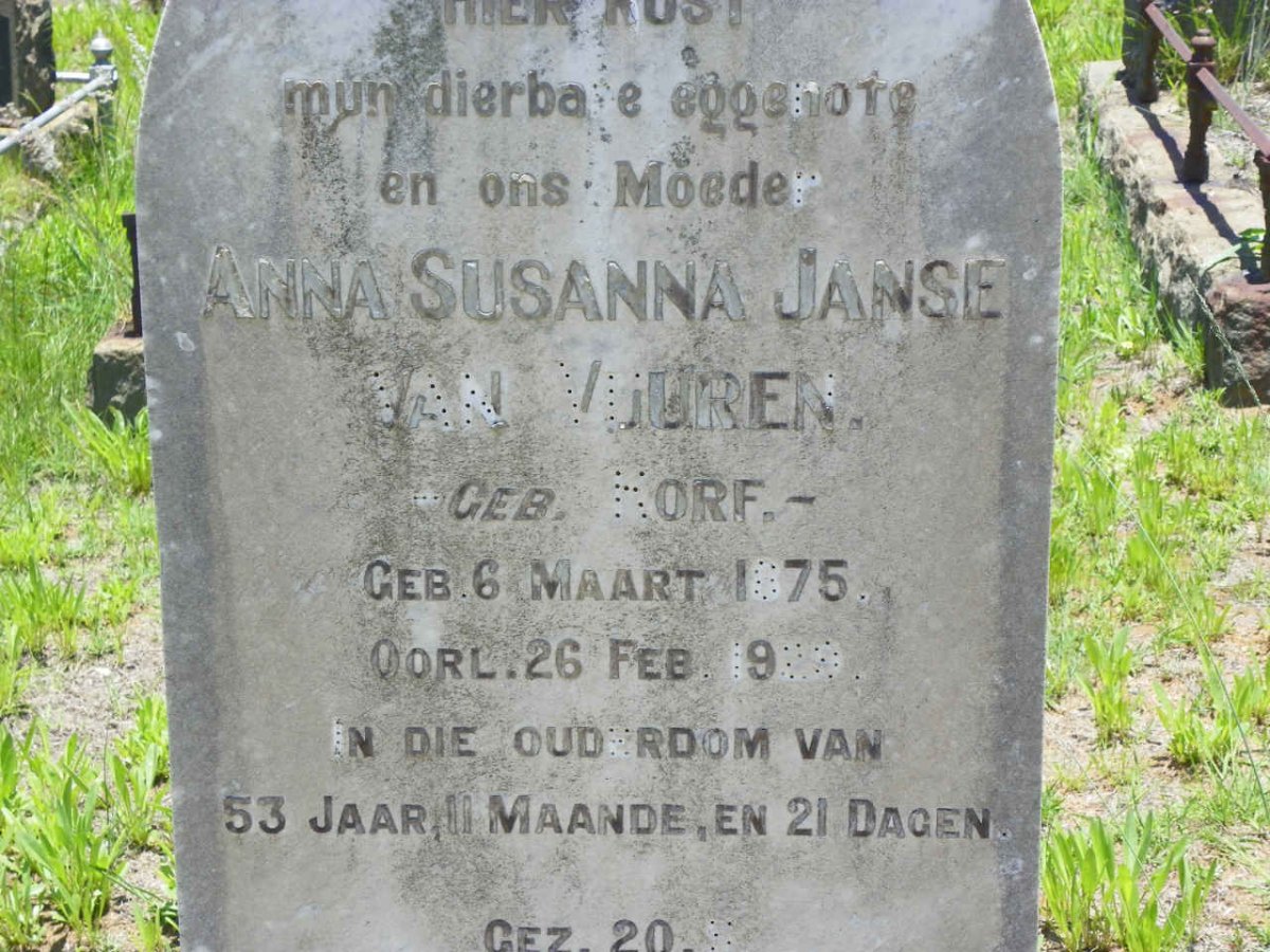 VUUREN Anna Susanna, Janse van nee KORF 1875-1929