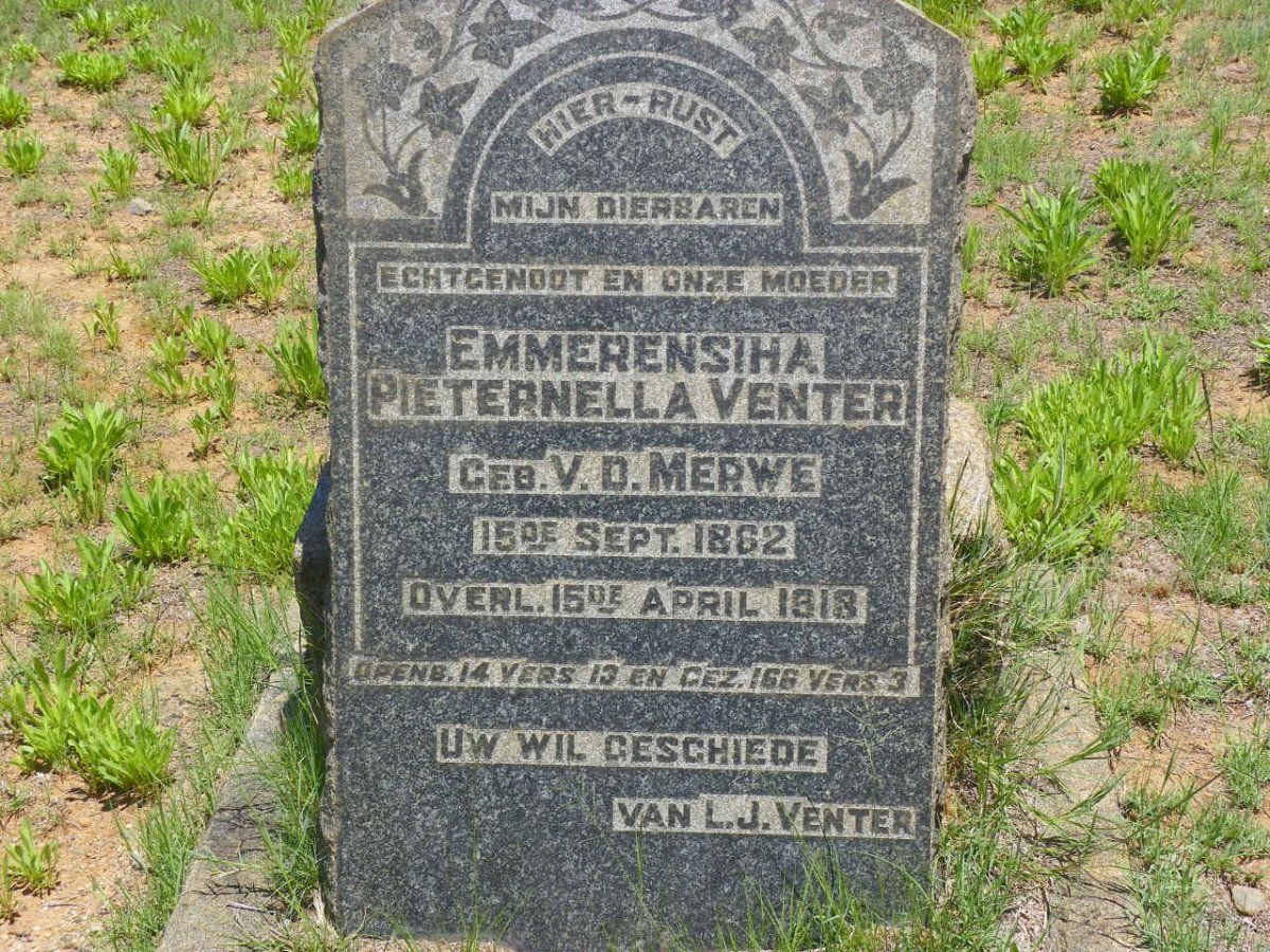VENTER Emmerensiha Pieternella nee V.D. MERWE 1862-1918