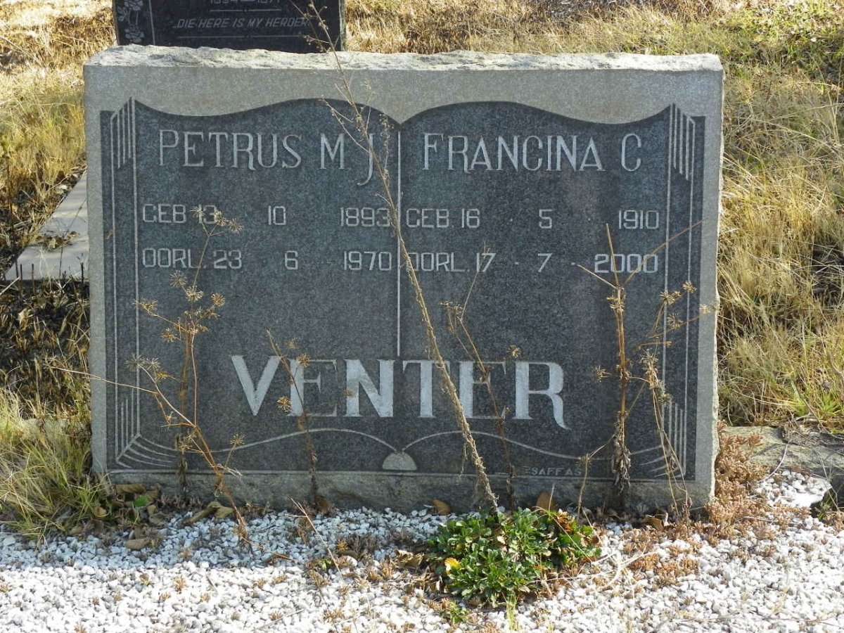 VENTER Petrus M.J. 1893-1970 &amp; Francina C. 1910-2000