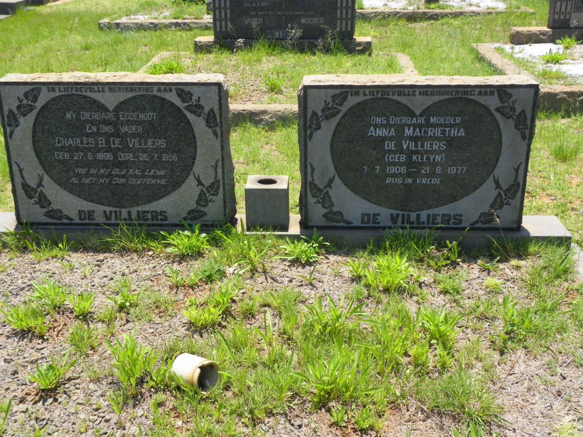 VILLIERS Charles B., de 1896-1956 &amp; Anna Magrietha KLEYN 1906-1977