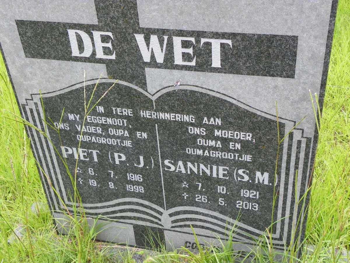 WET P.J., de 1916-1998 &amp; S.M. 1921-2013