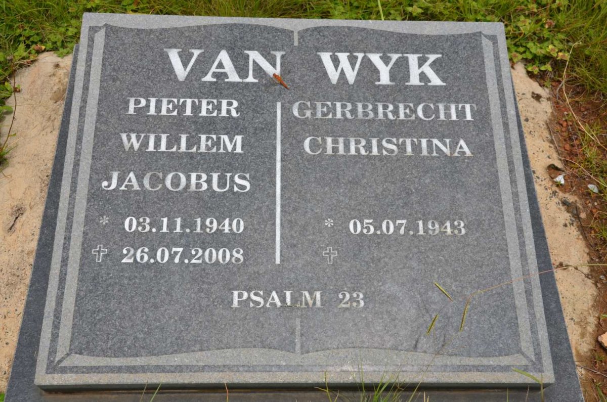WYK Pieter Willem Jacobus, van 1940-2008 &amp; Gerbrecht Christina 1943-