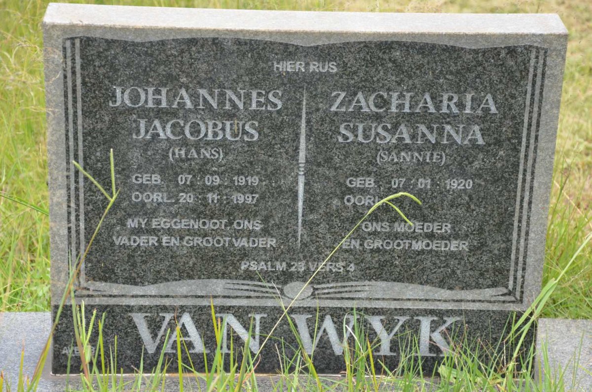 WYK Johannes Jacobus, van 1919-1997 &amp; Zacharia Susanna 1920-