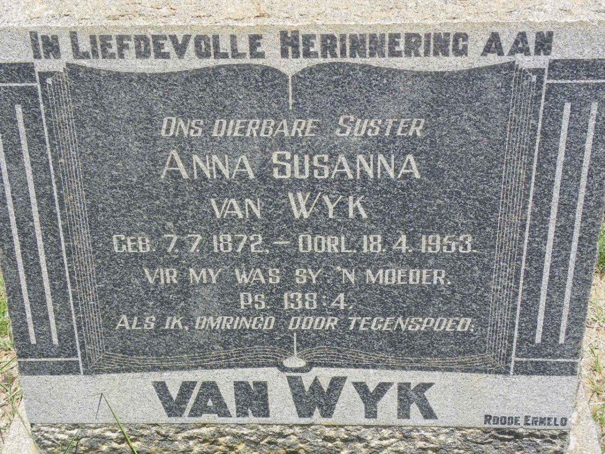 WYK Anna Susanna, van 1872-1953