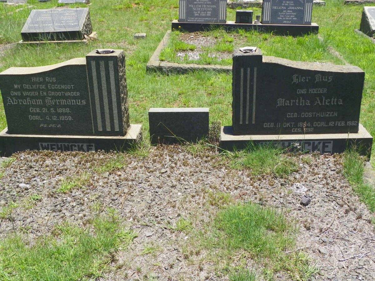 WEHNCKE Abraham Hermanus 1888-1959 &amp; Martha Aletta OOSTHUIZEN 1894-1982