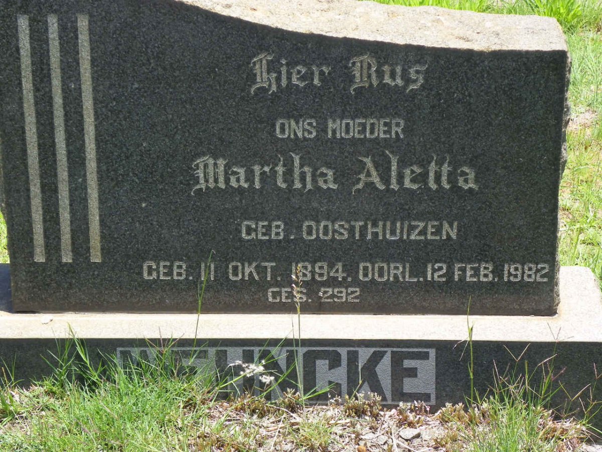 WEHNCKE Abraham Hermanus 1888-1959 &amp; Martha Aletta OOSTHUIZEN 1894-1982