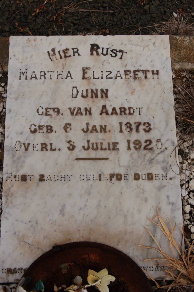 DUNN Martha Elizabeth nee VAN AARDT 1873-1925