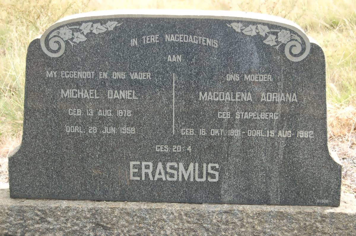 ERASMUS Michael Daniel 1878-1958 &amp; Magdalena Adriana STAPELBERG 1891-1982