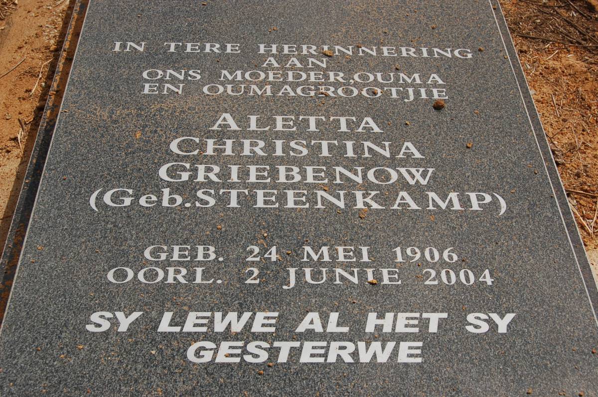 GRIEBENOW Aletta Christina nee STEENKAMP 1906-2004