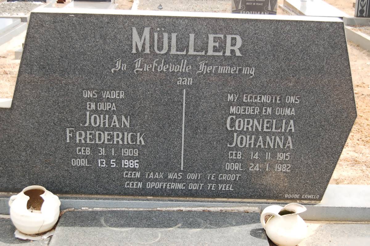 MULLER Johan Frederick 1909-1986 &amp; Cornelia Johanna 1915-1982