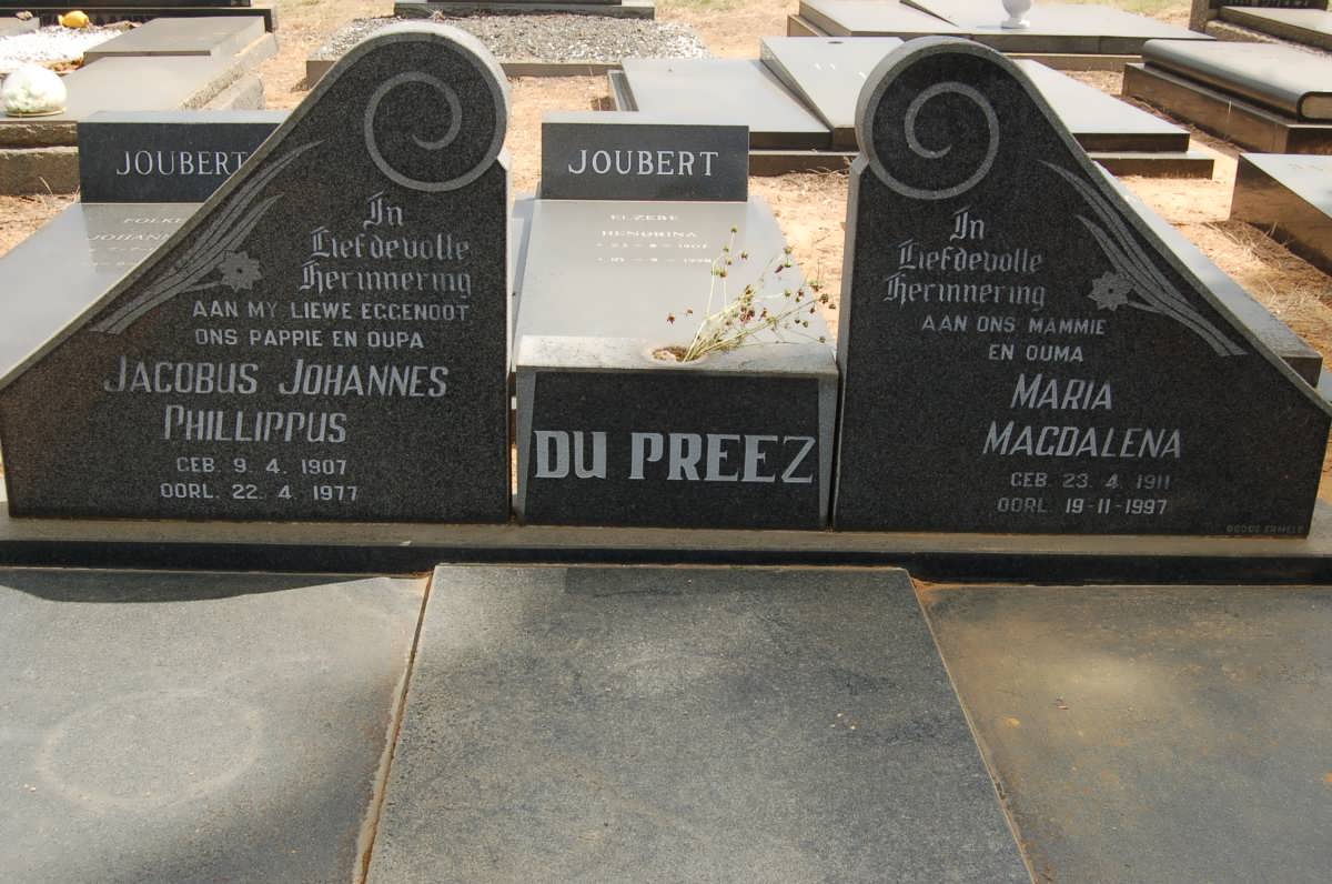 PREEZ Jacobus Johannes Phillippus 1907-1977 &amp; Maria Magdalena 1911-1997