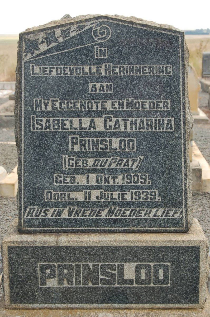 PRINSLOO Isabella Catharina nee DU PRAT 1909-1939