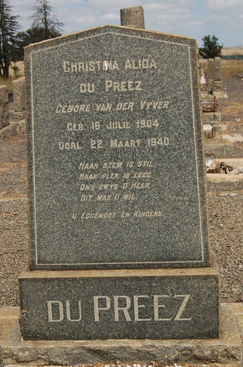 PREEZ Christina Alida, du nee VAN DER VYVER 1904-1940