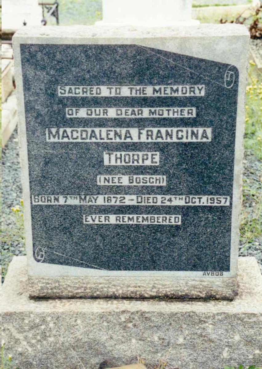 THORPE Magdalena Francina neé BOSCH 1872-1957