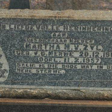 ZYL Martha M., van nee VAN DER MERWE 1902-1957