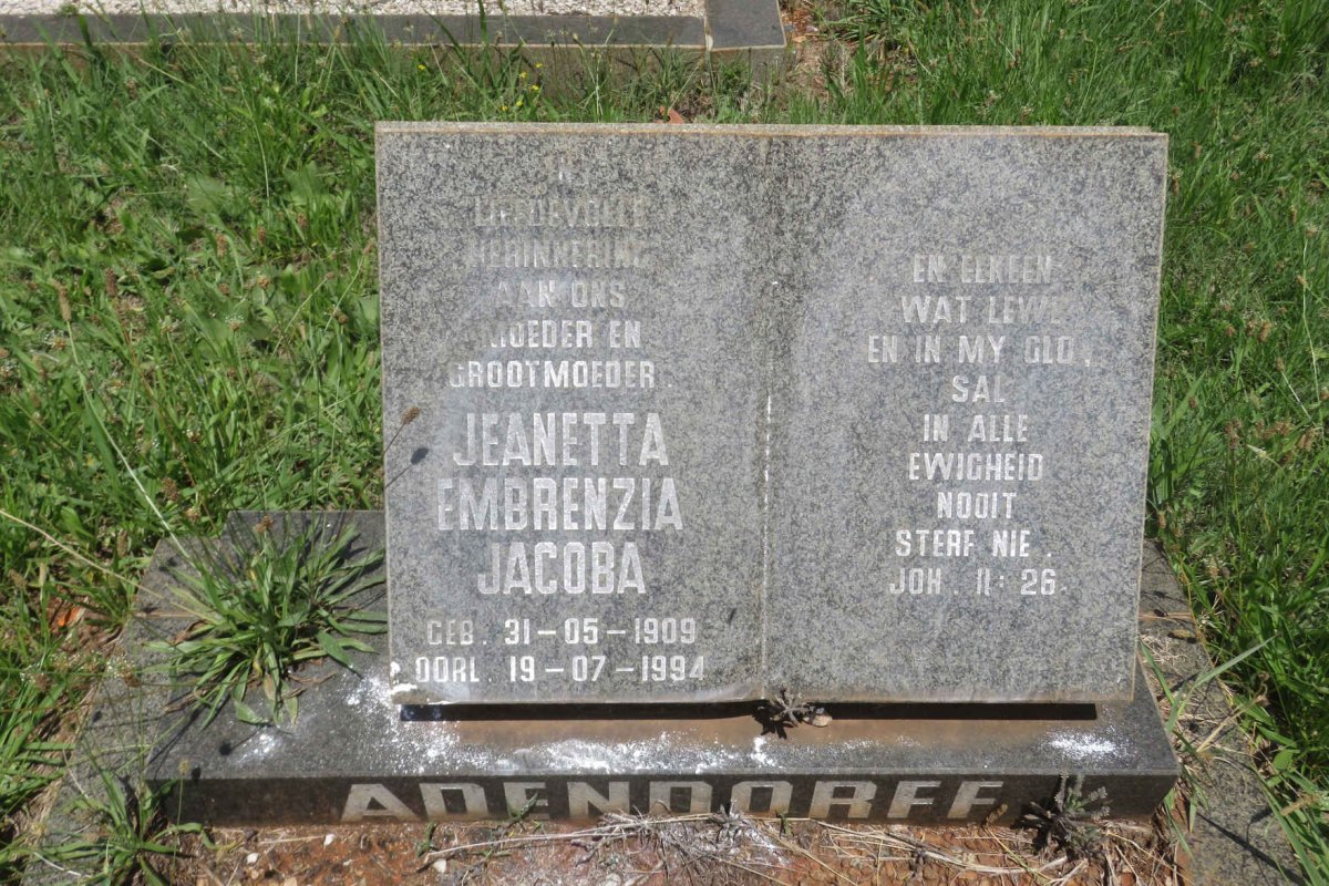 ADENDORFF Jeanetta Embrenzia Jacoba 1909-1994