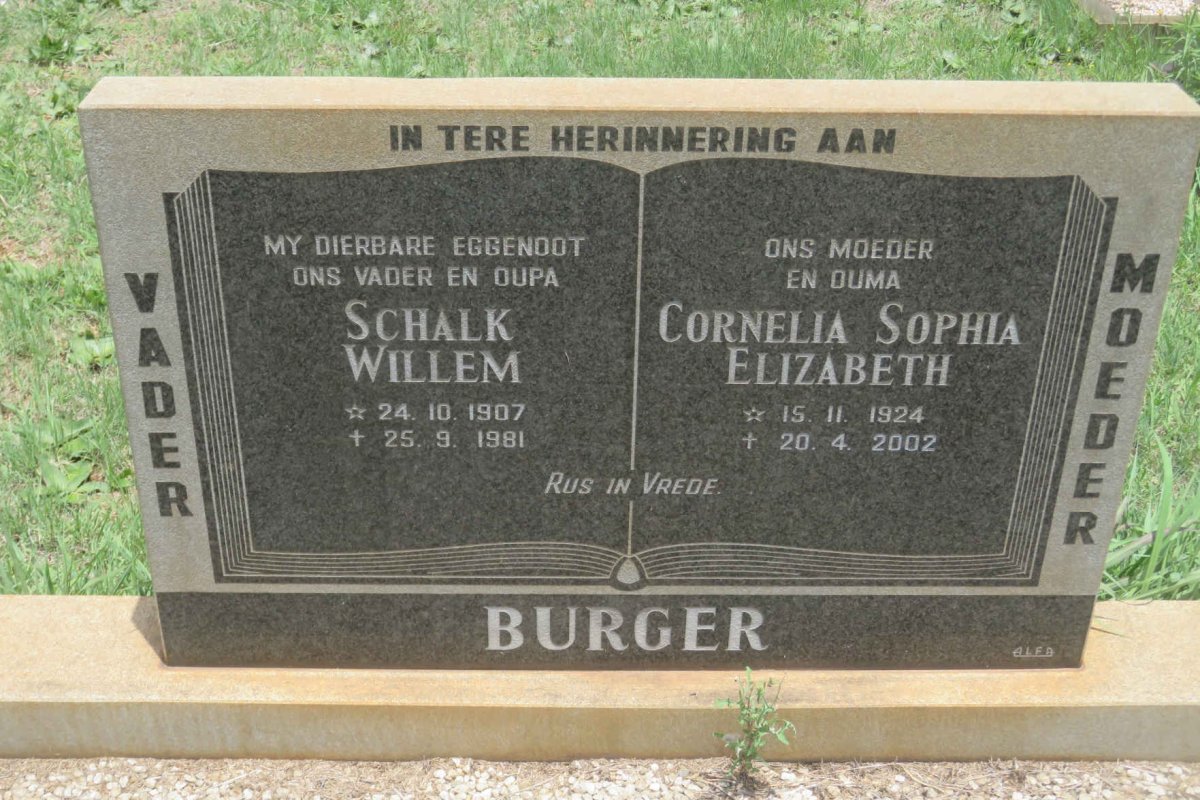 BURGER Schalk Willem 1907-1981 &amp; Cornelia Sophia Elizabeth 1924-2002