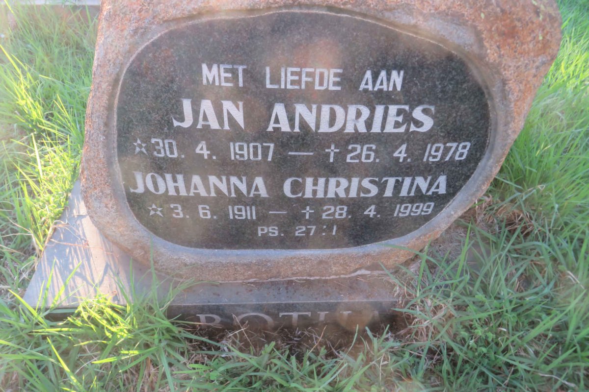 BOTHA Jan Andries 1907-1978 &amp; Johanna Christina 1911-1999